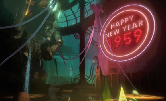 Неоновая вывеска «С Новым годом» из Bioshock.